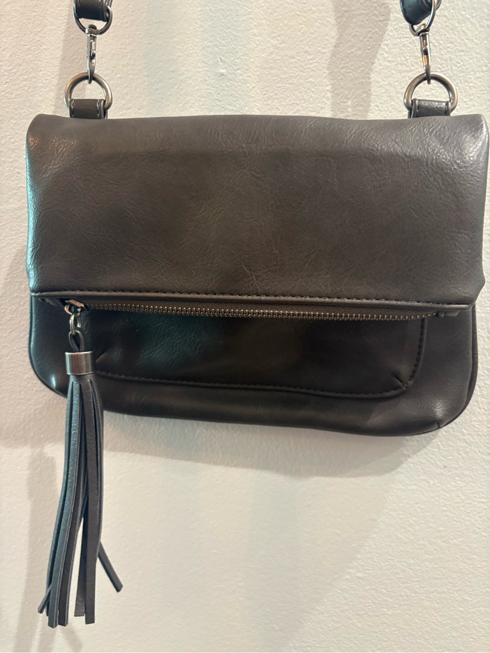 Susan Joy Dark Gray  Crossbody Bag with Tassel